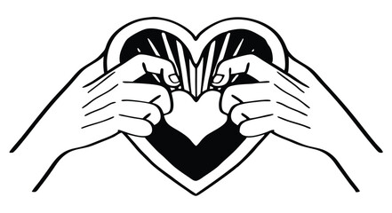 Hand gesture: love with a black heart. Elegant fingers holding a black heart. for web, banner, poster, print, Valentine's day, wedding, other life event. 3D realistic, vector illustration.