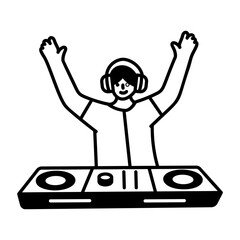 Dj character icon in hand drawn style  
