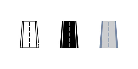 road icon set. Linear, silhouette and flat styles are editable.