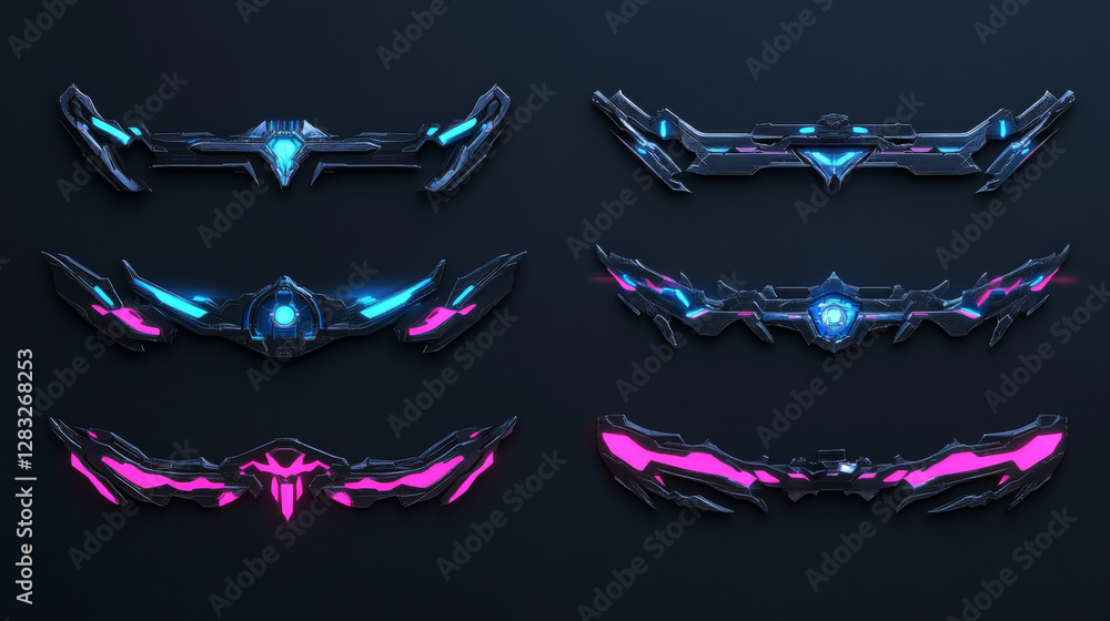 Aufkleber futuristic frames of black metal border for avatar in game interface with level or grade. vector car
