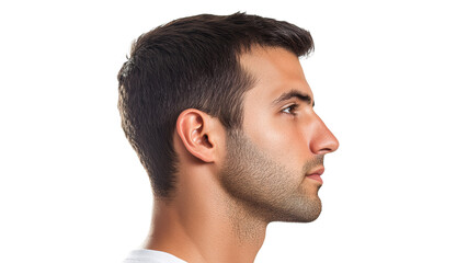 Fototapeta premium Profile view of a young man with short hair