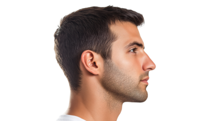 Profile view of a young man with short hair