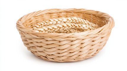 Obraz premium A natural woven basket, perfect for storage or decoration, showcasing craftsmanship with a simple, elegant design.