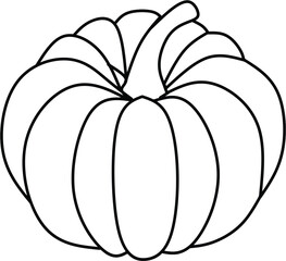 A simple black and white line drawing of a pumpkin, perfect for coloring pages or crafts.The minimalist design is suitable for a variety of purposes,including illustrations and educational activities.