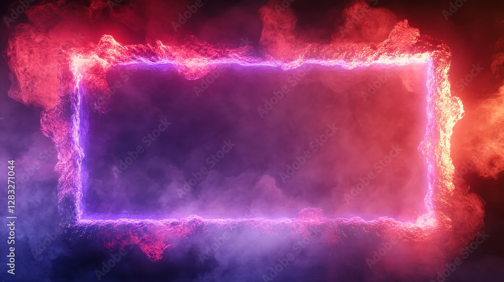Aufkleber neon futuristic door frame with luminous and fog. realistic vector illustration of glowing red and p