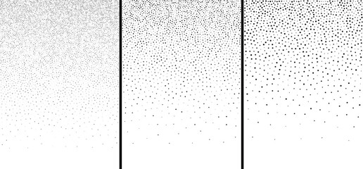 Halftone patterns. Set of abstract gradient circle dots backgrounds. A4 paper size. Vector illustration.
