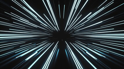 Vibrant light rays radiating from a central point in a dark space.