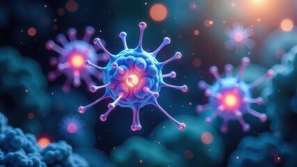 Microscopic View of Infectious Agents A Detailed Representation of Viral Structures and Cellular Interactions