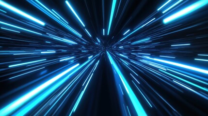 Dynamic blue light beams creating a sense of speed and movement.