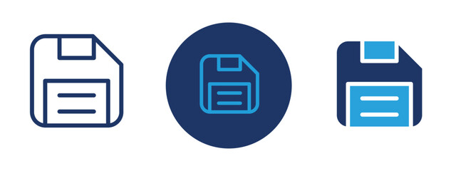 Set of 3 pixel perfect colored Floppy icon with 1 unexpanded, 1 silhouette, a simple and clear floppy disk icon representing data storage.