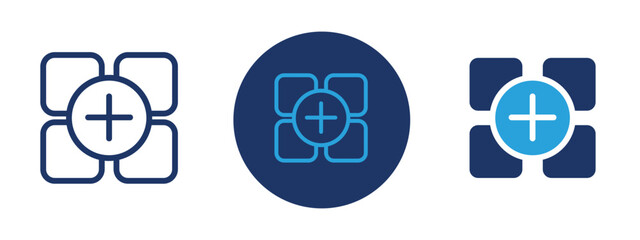 Set of 3 pixel perfect colored Add Apps icon with 1 unexpanded, 1 silhouette, a simple and clear icon representing the addition of applications or software.