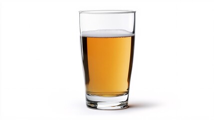 Classic Beer Glass with Golden Amber Liquid on a White Background