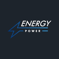 Thunderbolt Energy Power Logo Design with modern and dynamic style lightning symbol on dark background