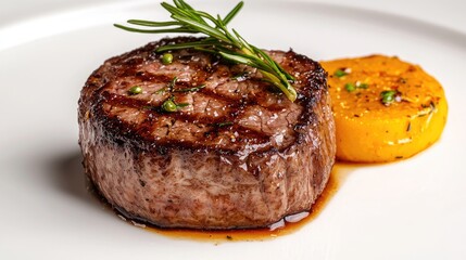 Grilled filet mignon with mango salsa, restaurant