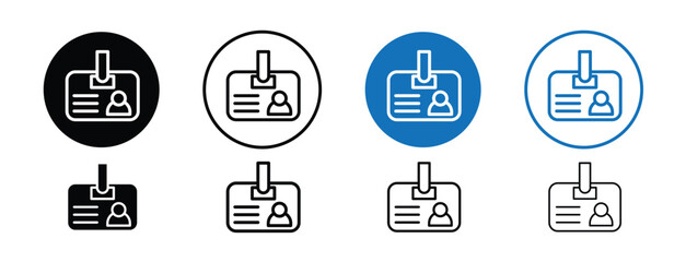 Set of 8 pixel perfect ID Badge icon with 1 unexpanded, 1 silhouette, a simple and clear ID badge icon representing identification or access.