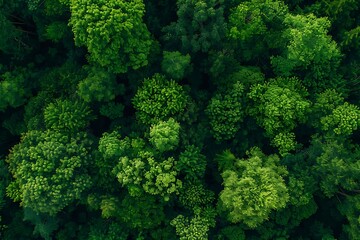 Naklejka premium Top View of Lush Green Forest Canopy from Above with Dense Foliage