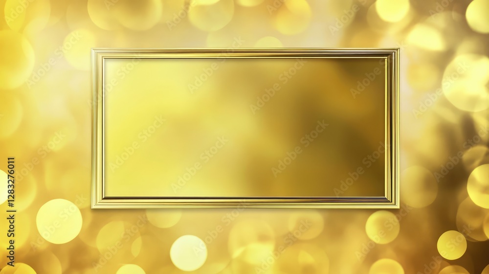 Poster simple gold frame floating over a blurred golden bokeh background, creating a festive and warm feel.