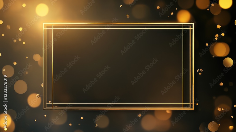 Aufkleber simple gold frame floating over a blurred golden bokeh background, creating a festive and warm feel.