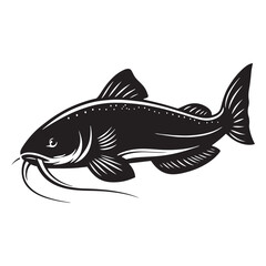 Detailed Catfish silhouette, precise and clear for artistic projects - Catfish illustration - Minimalist Catfish vector - Fish silhouette
