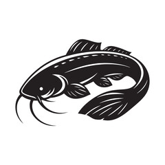 Underwater Catfish silhouette, representing life beneath the water’s surface - Catfish illustration - Minimalist Catfish vector - Fish silhouette
