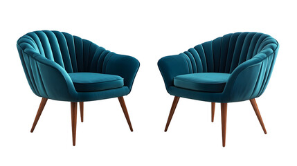 Teal Velvet Accent Chairs with Wooden Legs in Modern Minimalist Interior Design Setting
