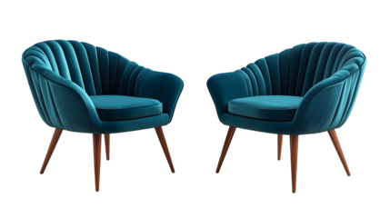 Teal Velvet Accent Chairs with Wooden Legs in Modern Minimalist Interior Design Setting