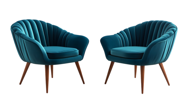 Teal Velvet Accent Chairs with Wooden Legs in Modern Minimalist Interior Design Setting