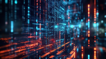 Naklejka premium Computer screen displaying lines of blue and red representing a cyber-economic collapse concept