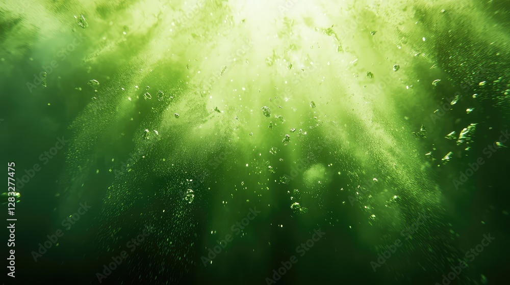 Poster soft lime green bokeh background with glowing particles, adding a dreamy and refreshing look. no tex