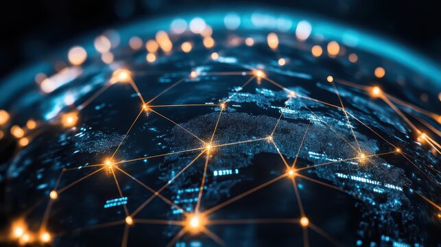 Globe with glowing network lights representing global e-commerce interconnectedness