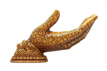 Carved wooden hand sculpture with intricate design