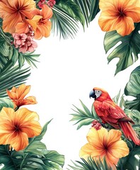 Tropical border frame framing element on white background