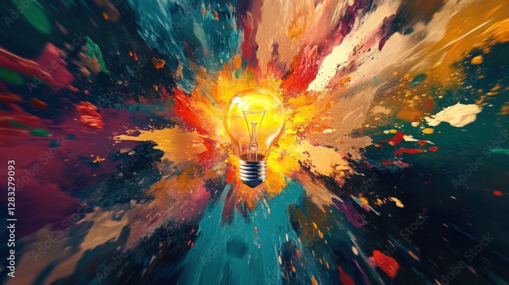 Aufkleber bright lightbulb exploding colorful abstract art
