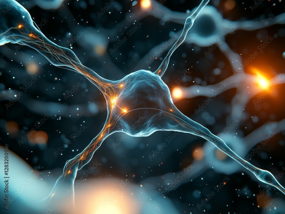 Poster microscopic neuron network neural activity visualization in a lab environment scientific illustratio