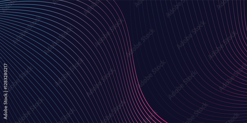 Poster dark abstract background with glowing wave. shiny moving lines design element. modern purple blue gr