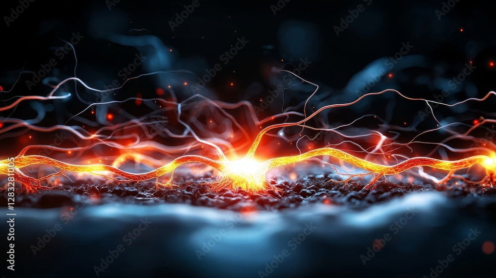 Poster dynamic abstract glowing energy network visualization digital realm graphic design futuristic enviro