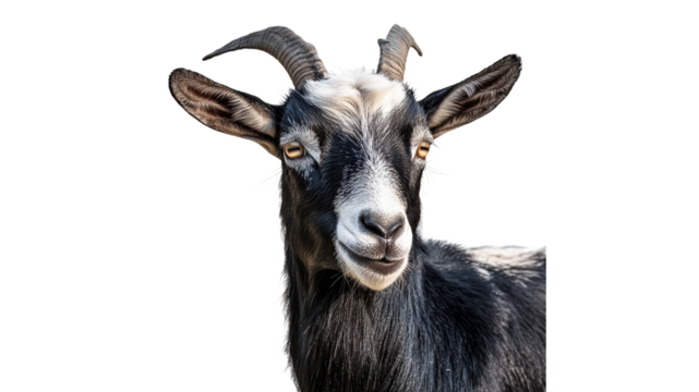 Goat with striking features in bright lighting