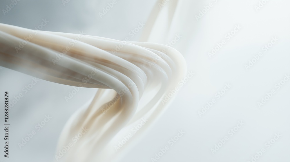 Poster close-up of a long, wavy, white object that appears to be made of a smooth, silky material. the obje