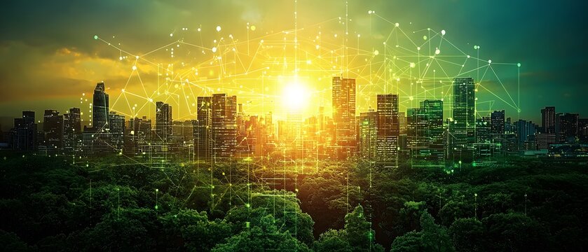 Innovative urban planning for environmental sustainability finance in a future eco-friendly city architectural design green spaces