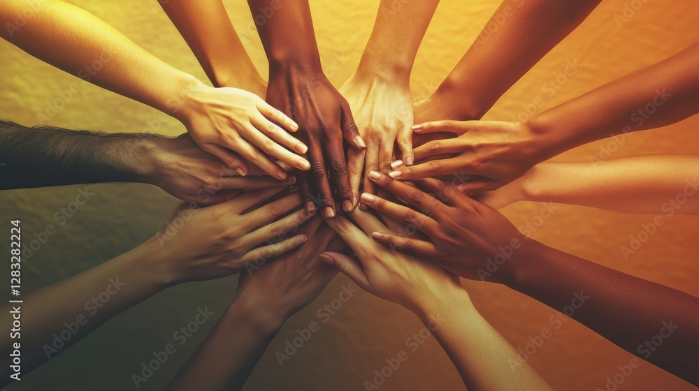 Poster interconnected hands representing unity and support among individuals of diverse backgrounds in a wa