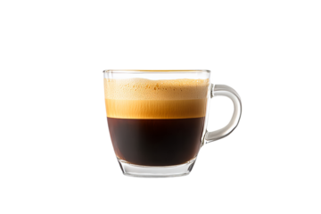 Freshly brewed coffee in a clear glass cup