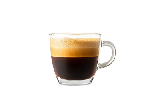 Freshly brewed coffee in a clear glass cup