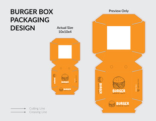 Burger Box Design, Burger Box Packaging Template Design, Burger Box Die Cut Line, Ready For Print