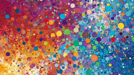 A colorful painting with many different colored dots