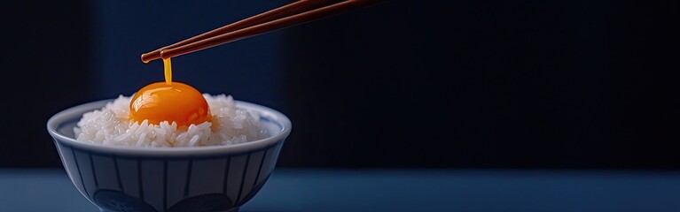 シンプルな卵かけごはん（白ごはんと生卵） - 料理のイメージ コピースペース Simple Tamago Kake Gohan (Rice with Raw Egg) - Food Image