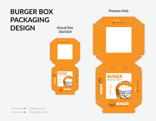 Burger Box Design, Burger Box Packaging Template Design, Burger Box Die Cut Line, Ready For Print