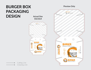 Burger Box Design, Burger Box Packaging Template Design, Burger Box Die Cut Line, Ready For Print