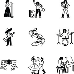 Collection of Hand Drawn Music Characters Icons 
