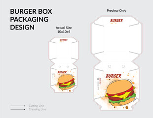 Burger Box Design, Burger Box Packaging Template Design, Burger Box Die Cut Line, Ready For Print