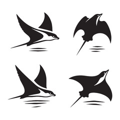 High-quality Eagle Ray silhouette, perfect for marine-themed artwork - Eagle Ray illustration - Minimalist Eagle Ray vector - Fish silhouette
